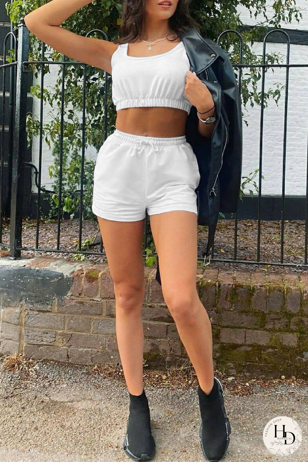 Black Fashion Casual Solid Vests U Neck Sleeveless Two Pieces