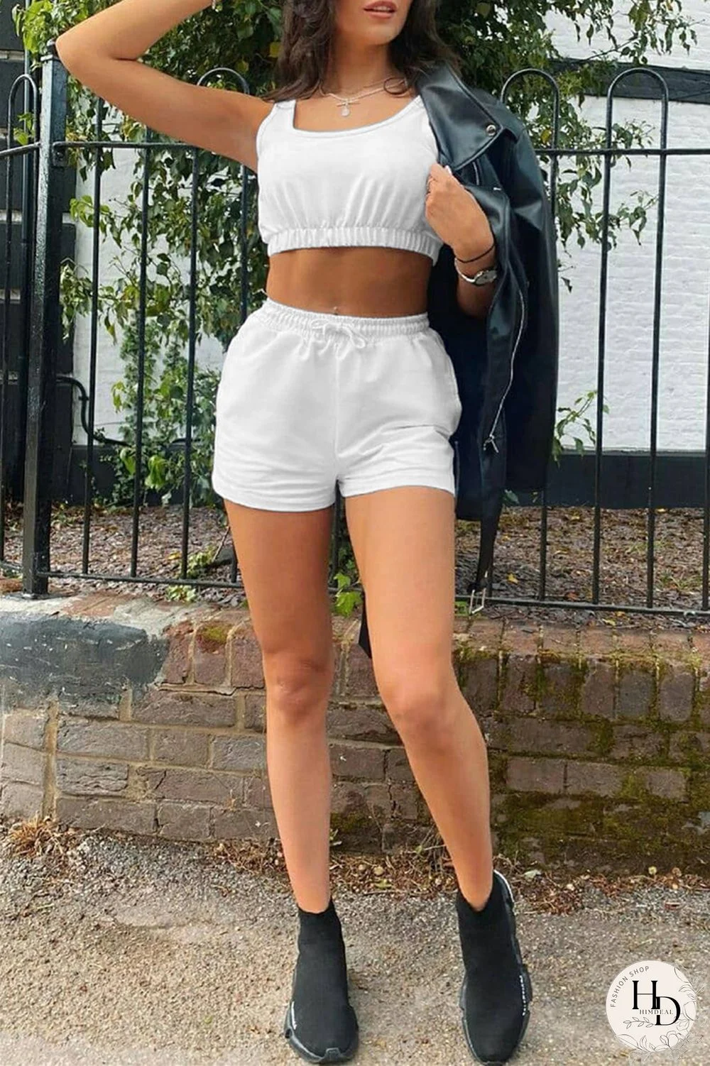 Black Fashion Casual Solid Vests U Neck Sleeveless Two Pieces