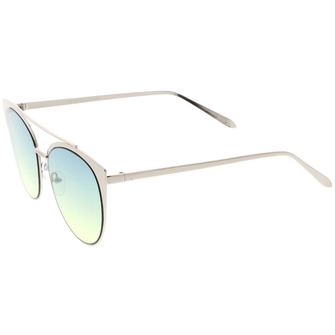 Women's Oversize Metal Crossbar Colored Flat Lens Cat Eye glasses 61mm