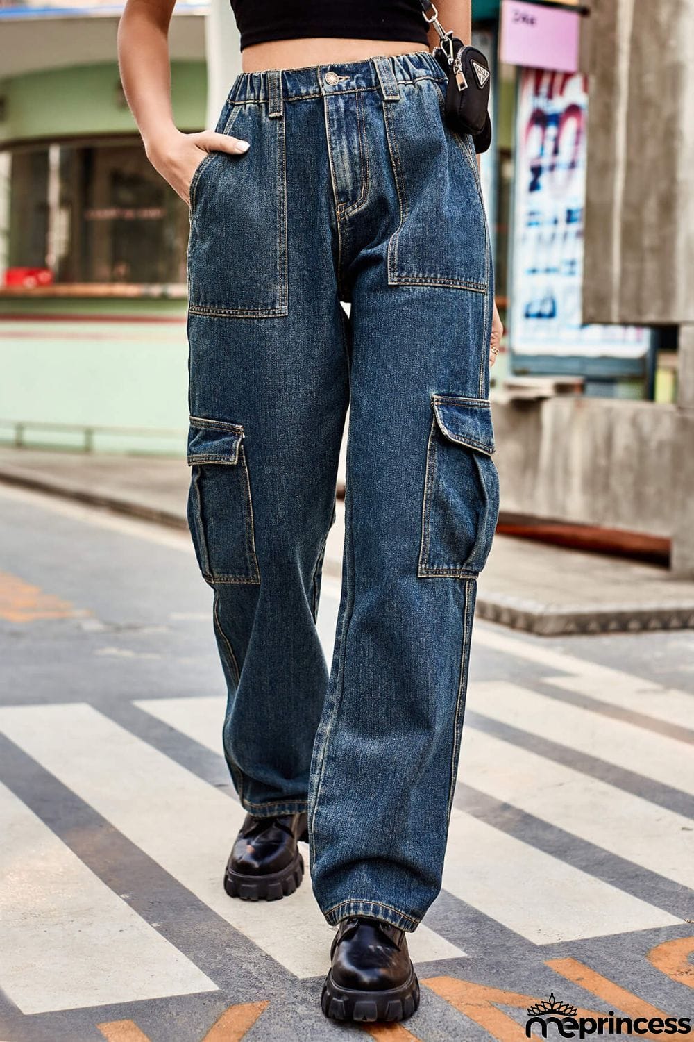 Long Straight Leg Jeans with Pockets