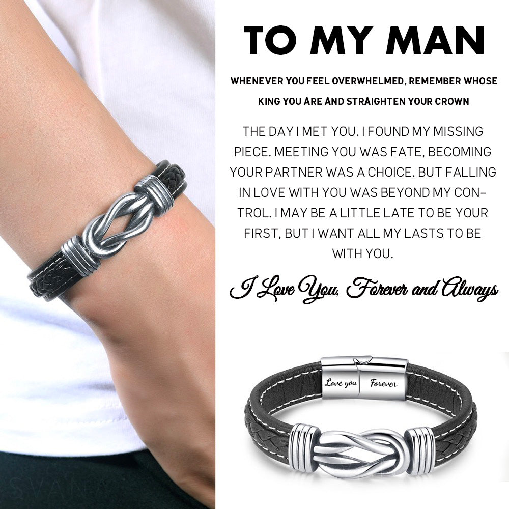 Unique Gift To My Man - Forever Linked Together Braided Leather Bracelet