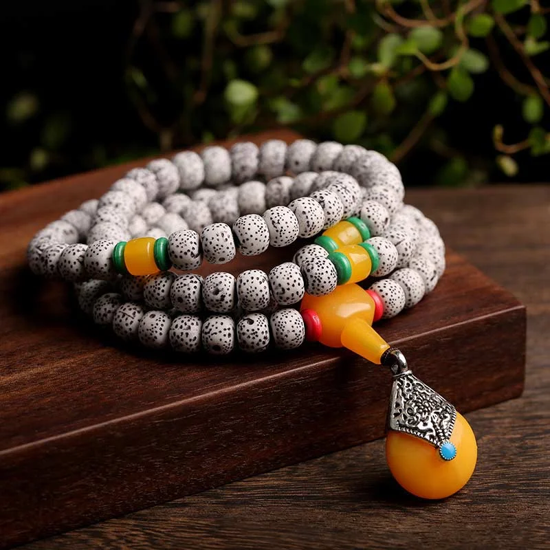 108 Beads Bodhi Seed Amber Wisdom Bracelet Mala