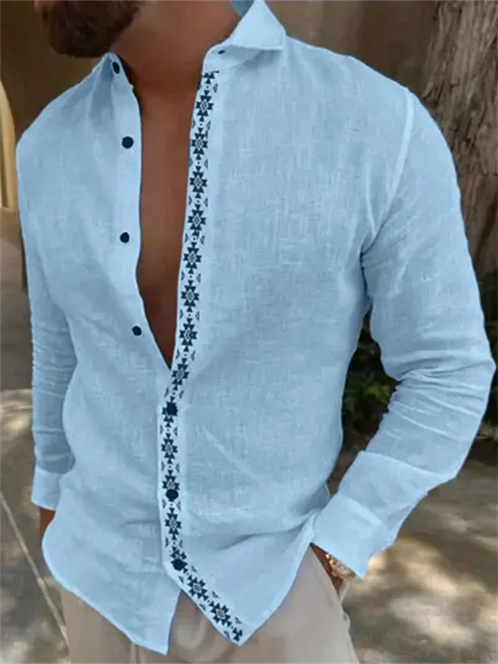 Men's Summer Shirt Beach Shirt White Blue Green Long Sleeve Plain Lapel Spring & Summer Hawaiian Holiday Clothing Apparel Basic | 168DEAL