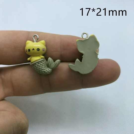 10pcs/pack Kawaii Mermaid Tail Cat Charms Pendants for Jewelry Making Animal Kitten Resin Cat Charms Earring Findings DIY Craft