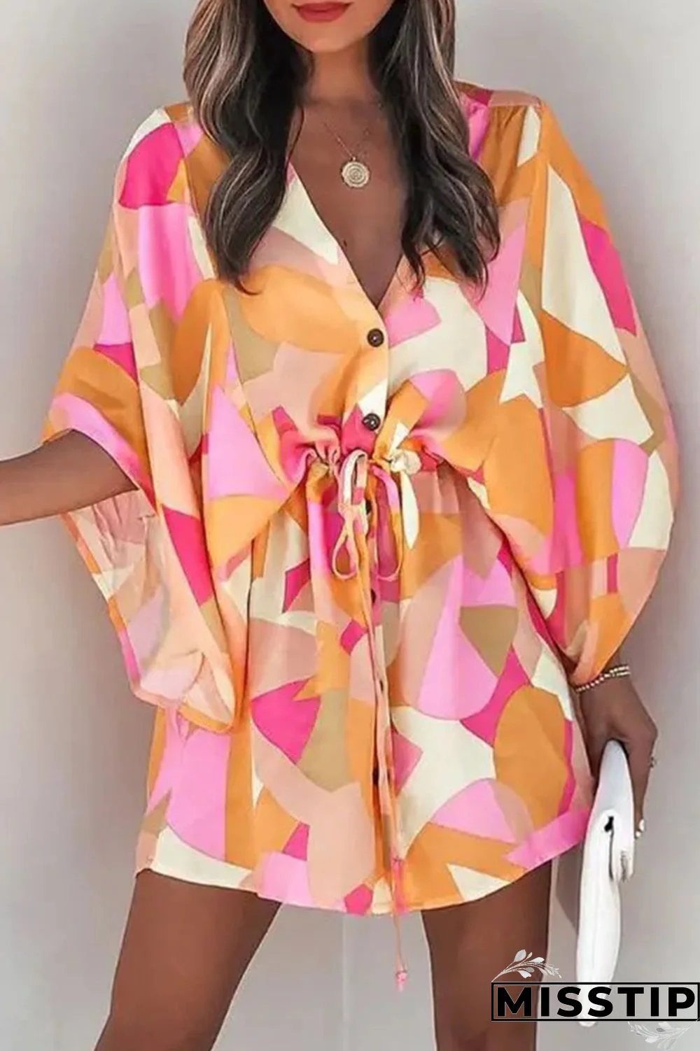 Tibetan Blue Fashion Casual Print Patchwork V Neck Dresses