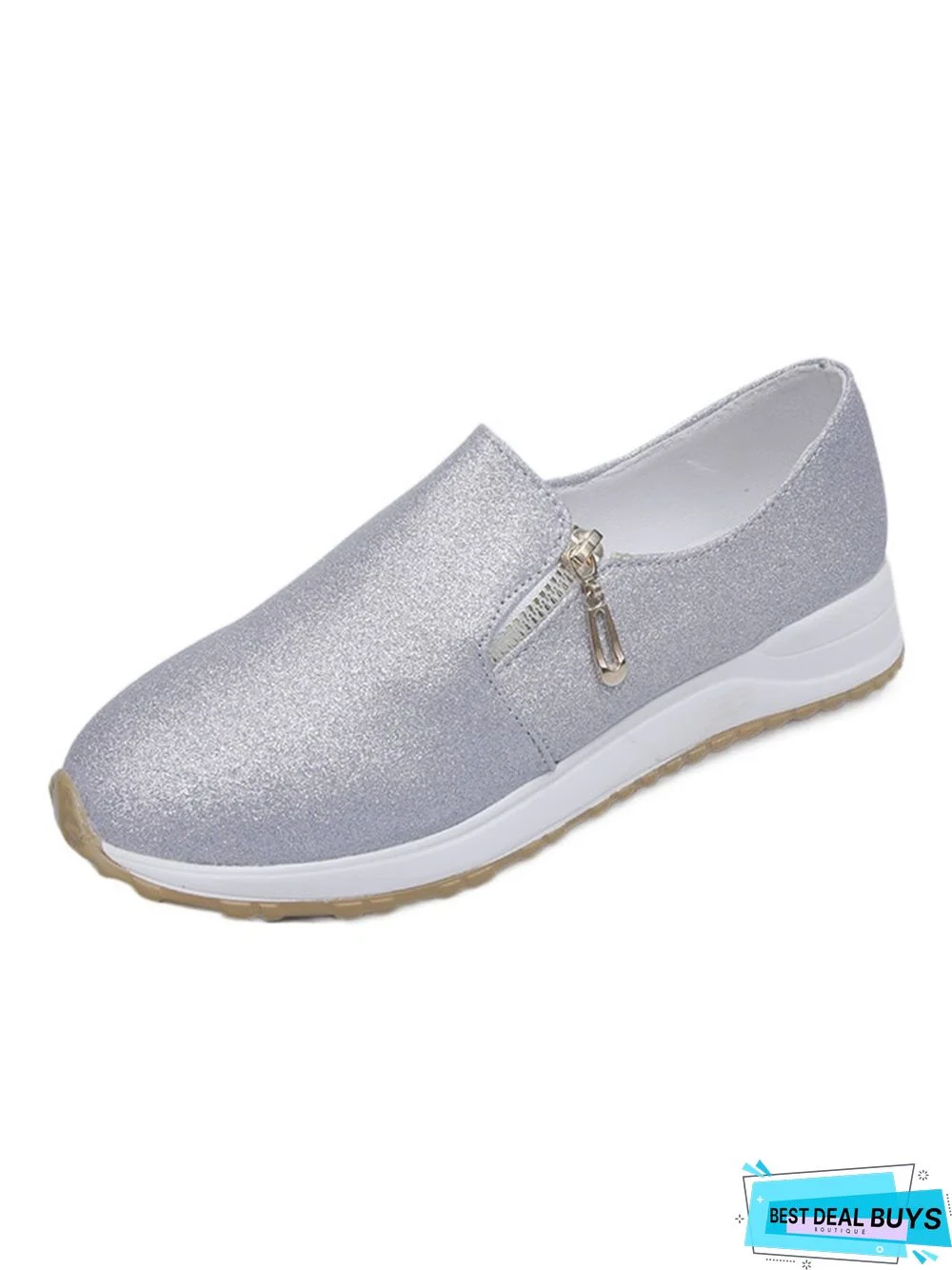 Lightweight Soft Sole Zip Glitter Casual Sneakers