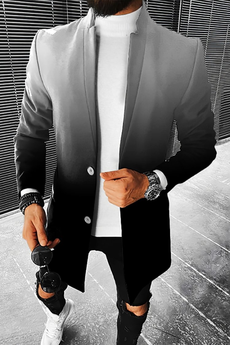 Tiboyz Fashionable Black And Grey Gradient Print Coat
