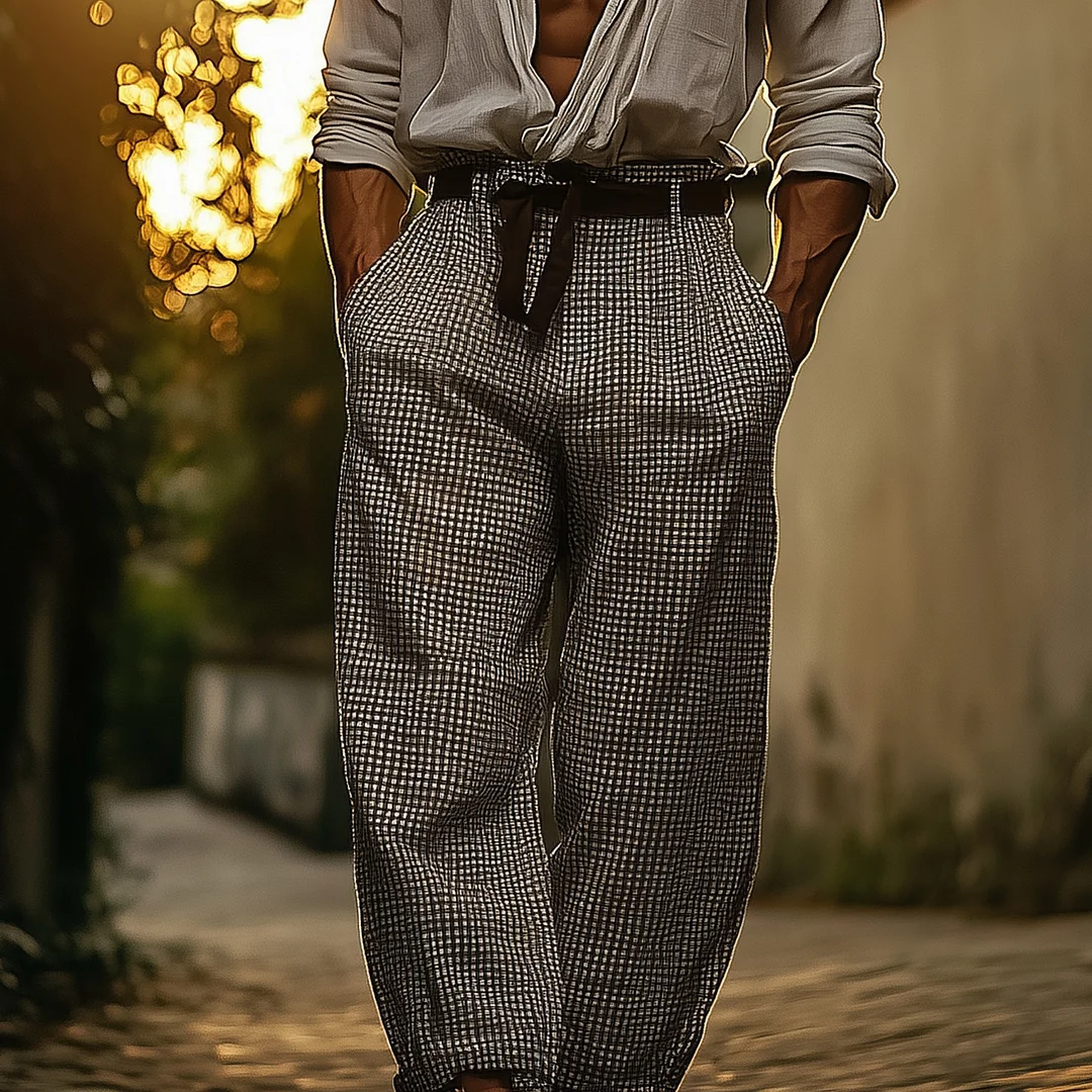 Stylish Men's Plaid Trousers With Casual Elegance-inspireuse