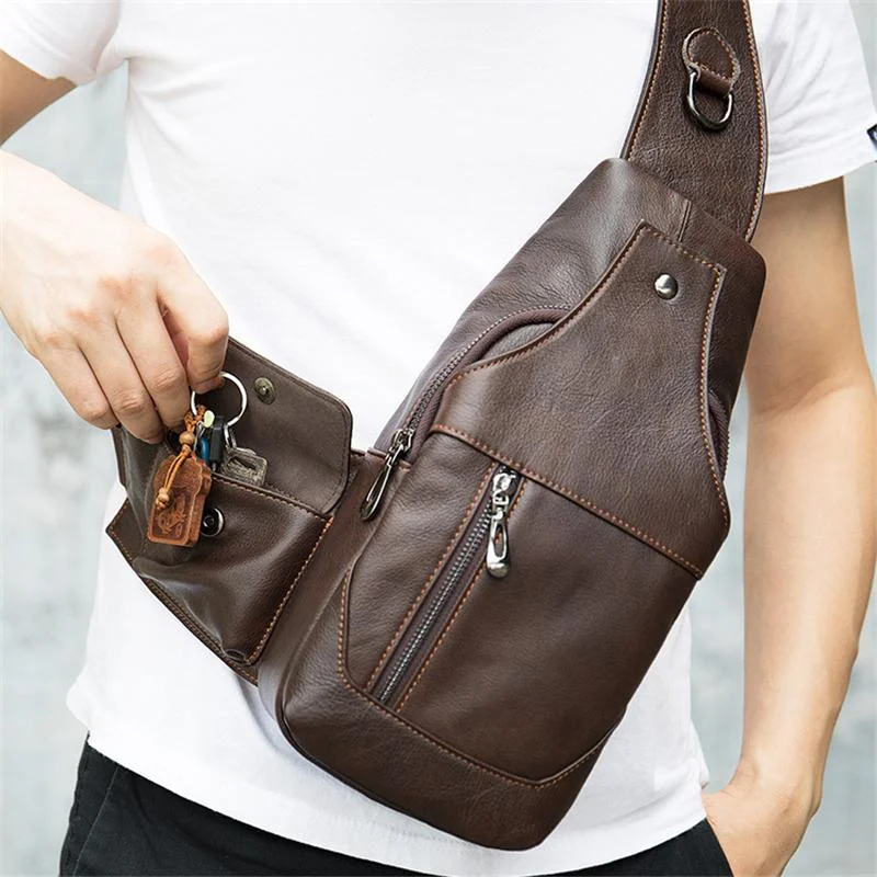 Mens Casual Multipurpose Vintage Large Capacity Leather Chest Packs