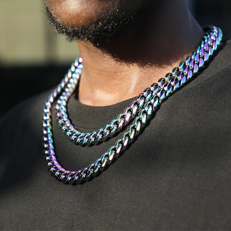 8-14MM Rainbow Miami Cuban Link Chain Necklace