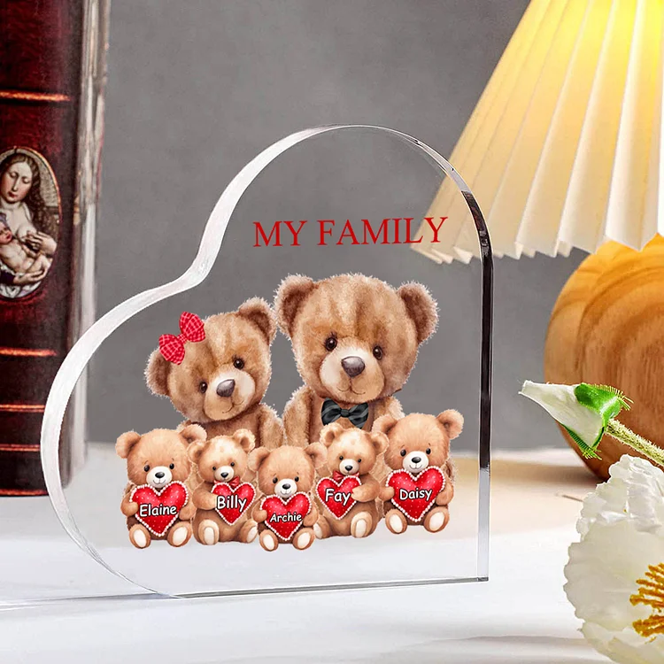 Personalized Text Acrylic Heart Keepsake Custom 1–9 Names Teddy Bear Family Ornament Gifts for Dad/Mom