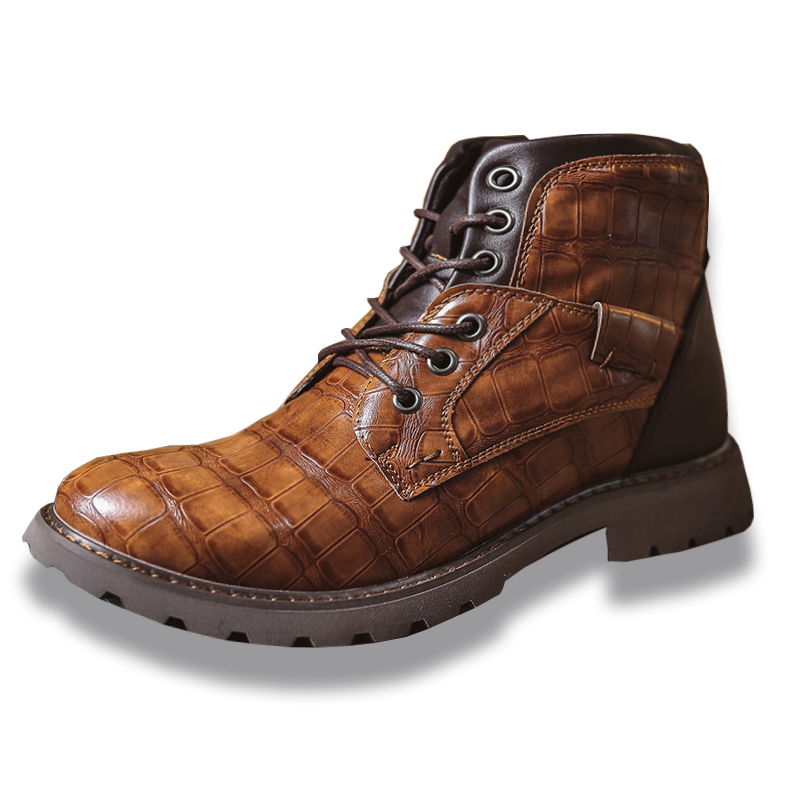 Men's Waterproof Wear-resistant Stitching Lace-up Crocodile Pattern Upper Low-cut Work Boots