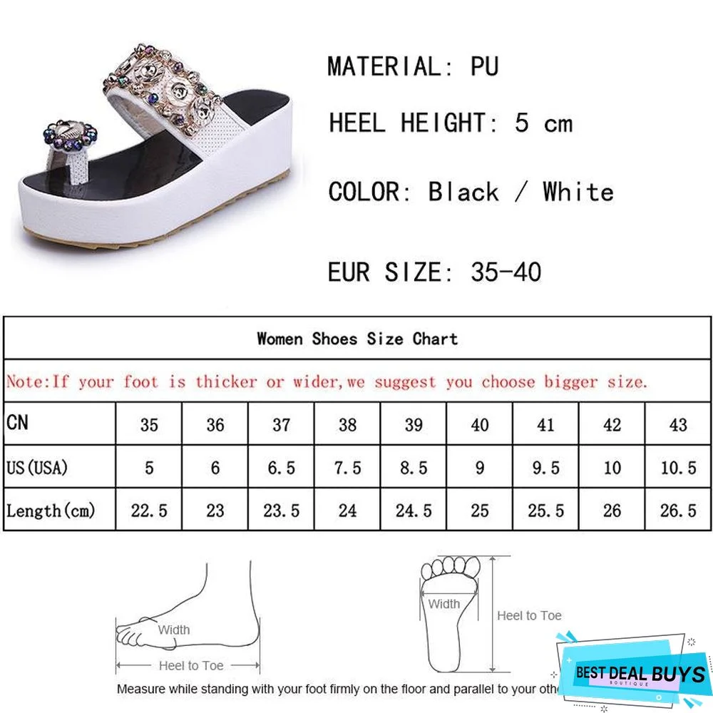 Women Crystals Platform Sandals Slippers Slides Rhinestones Beach Flip Flops