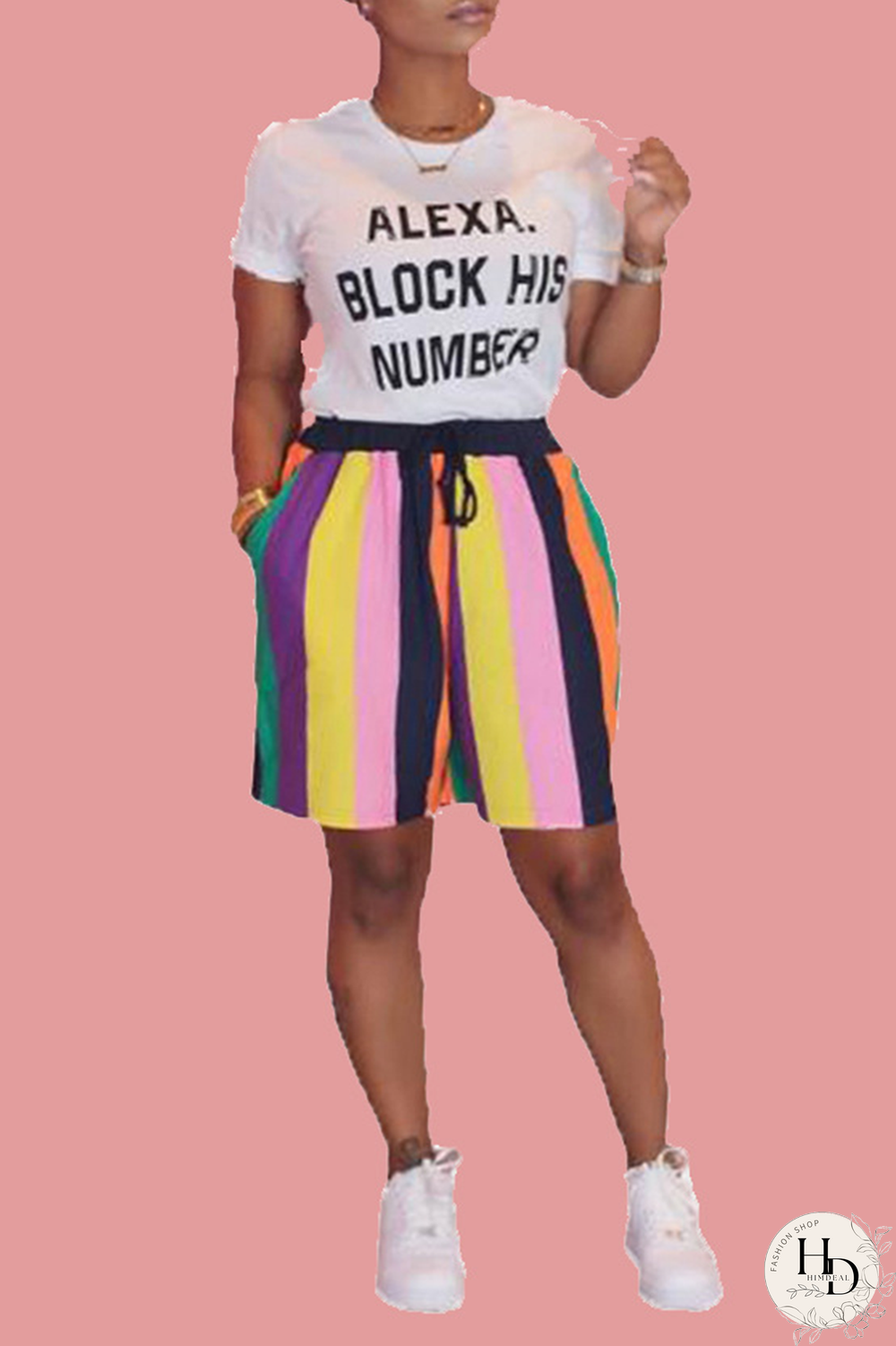 Black Casual Print Two Piece Suits Loose Short Sleeve Two-Piece Short Set