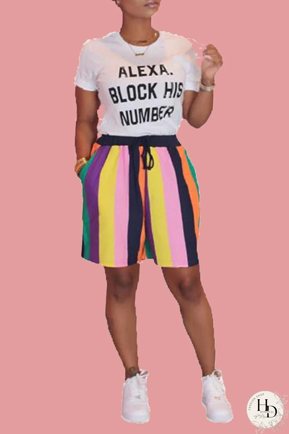 Black Casual Print Two Piece Suits Loose Short Sleeve Two-Piece Short Set