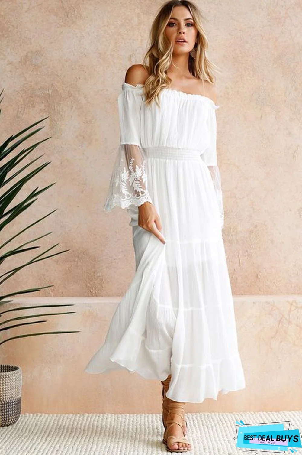 Women's Dress with Straight Neck Lace Teaching Dress White Dresses