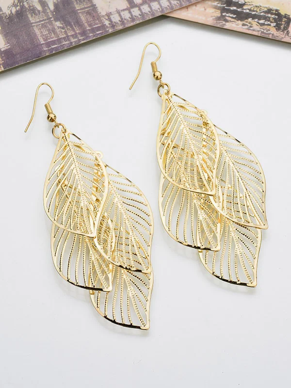 Stylish Silver&Gold Multi-Layer Leaf Hollow Earrings