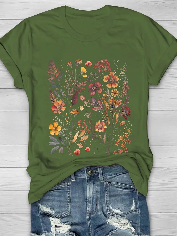 Vintage Nature Wildflowers Print Women's T-shirt