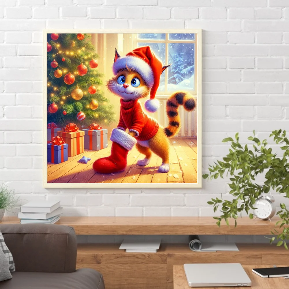 Diamond Painting - Full Round Drill - Christmas Cat(Canvas|30*30cm)