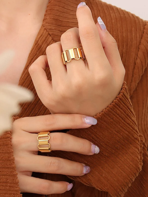 Chains Hollow Solid Color Rings Accessories