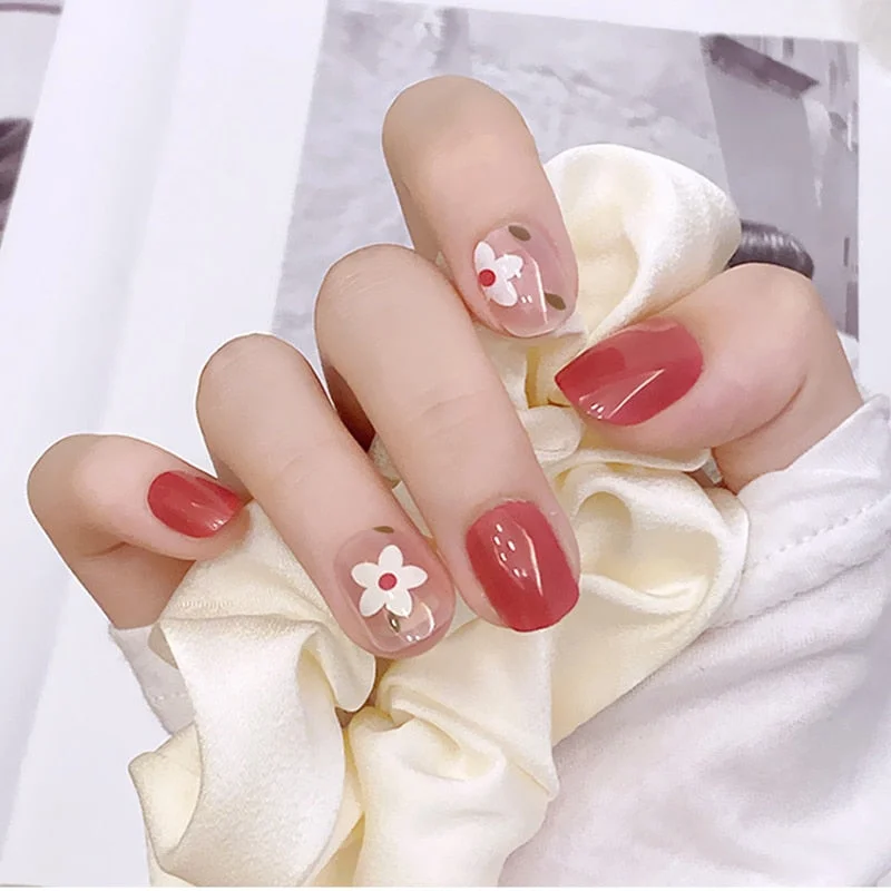 24pcs/set Acrylic Fake Nails Full Cover False Nail Art Tips 10 Sizes Fashion Designs With Nail Adhesive Sticker Coffin Nails-Nail Inspo