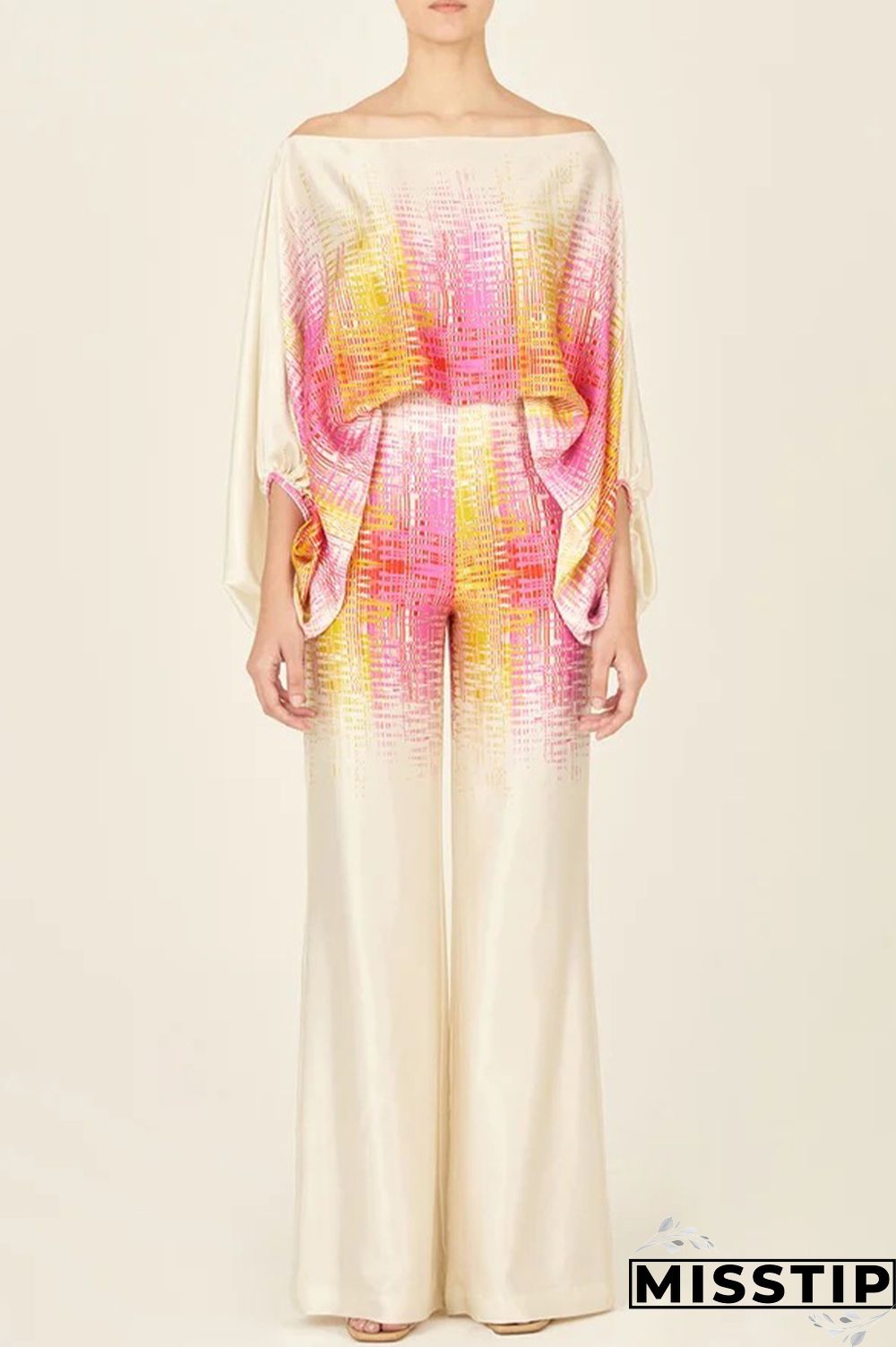 Yellow Casual Elegant Print Patchwork Off the Shoulder Long Sleeve Two Pieces