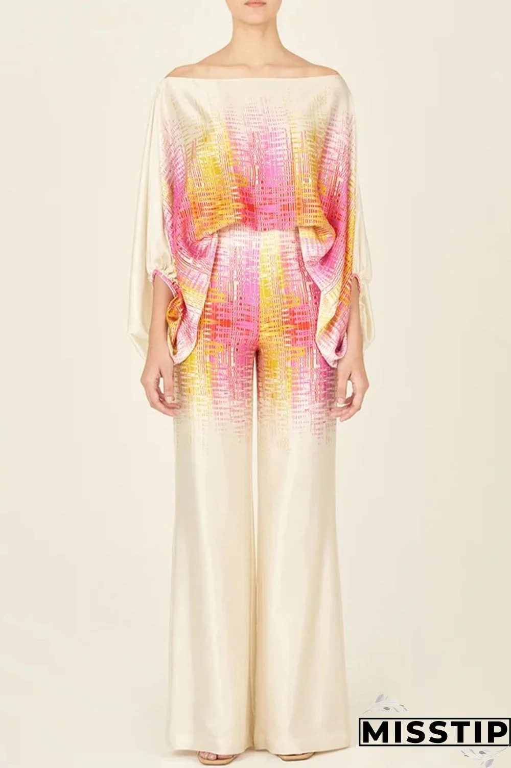 Yellow Casual Elegant Print Patchwork Off the Shoulder Long Sleeve Two Pieces