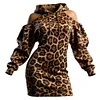 Women's Vintage Leopard Print Off-Shoulder Hoodie Dress by Inlyline