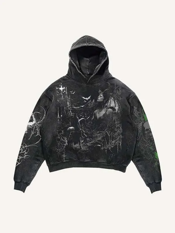 Skull&Wing&Cross&Graphic Print Slant Pockets Hoodie