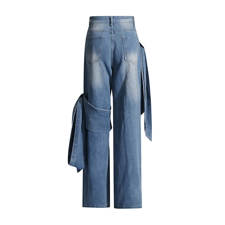 Vintage Splicing Bow High Waist Jeans