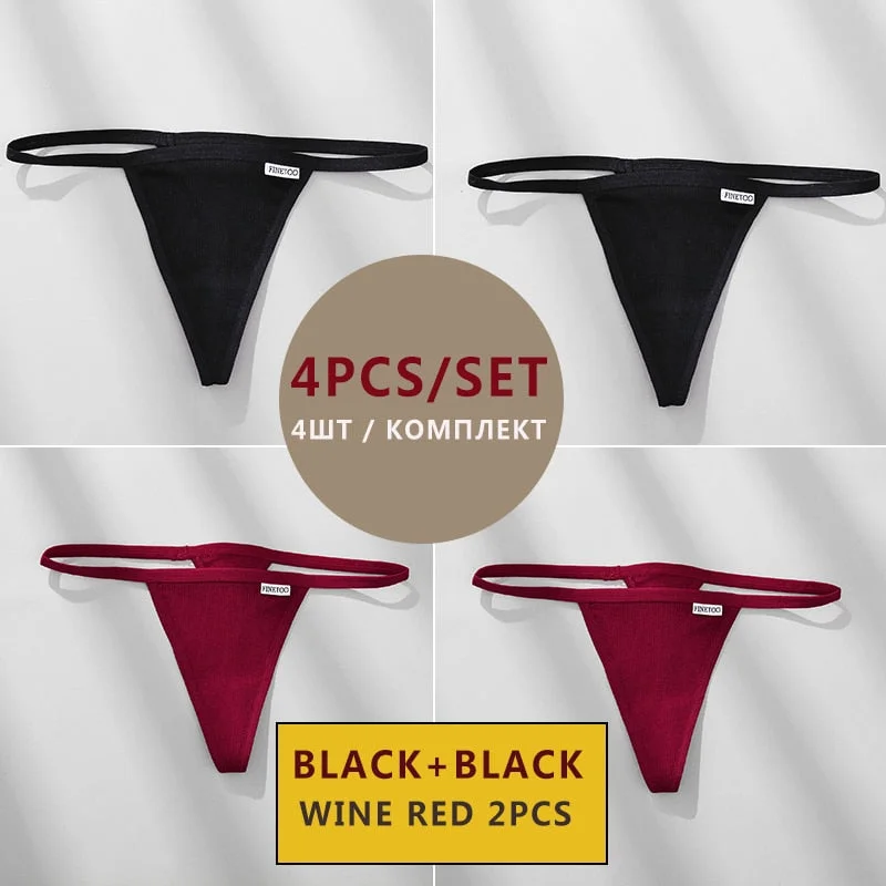 FINETOO 4PCS/Set Cotton Women Panties Woman Thong G-string Underwear Pantys Sexy Low Waist Underpant For Ladies Lingerie Female