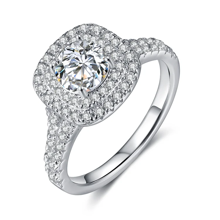 Round Cut Moissanite Diamond Halo Ring Dainty Engagement Ring