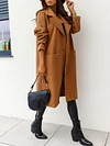 Stylish Lapel Collar Buttoned Pocket Solid Color Simple Woolen Outerwear