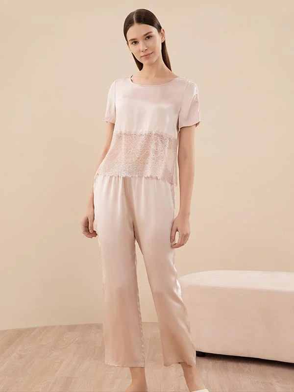 19 Momme Elegant Lace Silk Pajamas Set REAL SILK LIFE