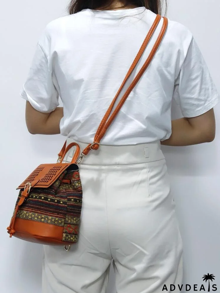 Colorblock Buckle Decor Flap Backpack