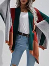 Stylish Knitted Color-Block Plaid Long Sleeves Loose Cardigan Coat