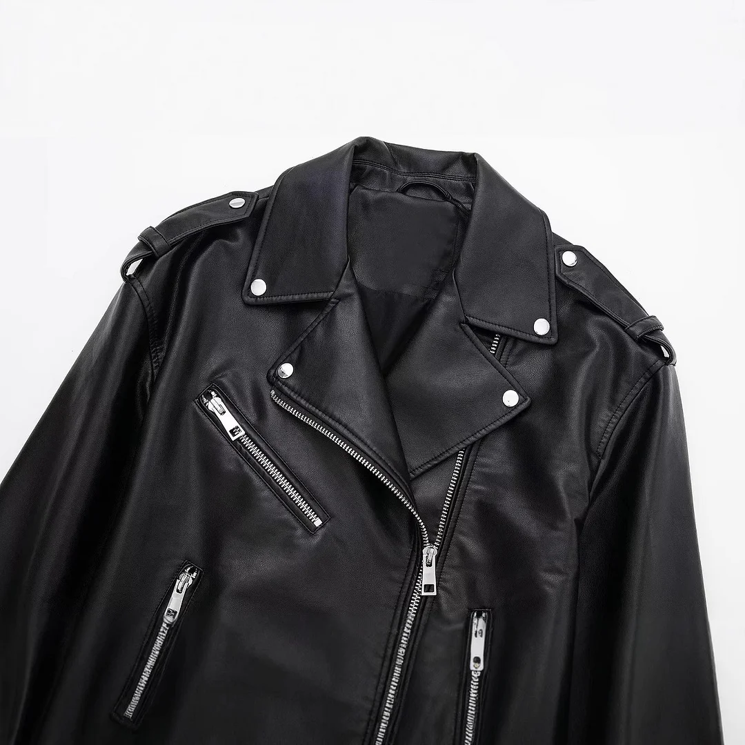 Nigikala Nigikala Temperament Casual Autumn New Imitation Leather Loose Zipper Jacket Jacket Women's Jacket