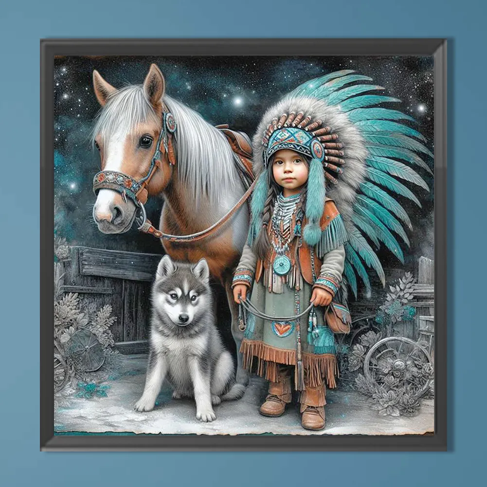 Diamond Painting - Full Round Drill - Indians Horse(Canvas|40*40cm)