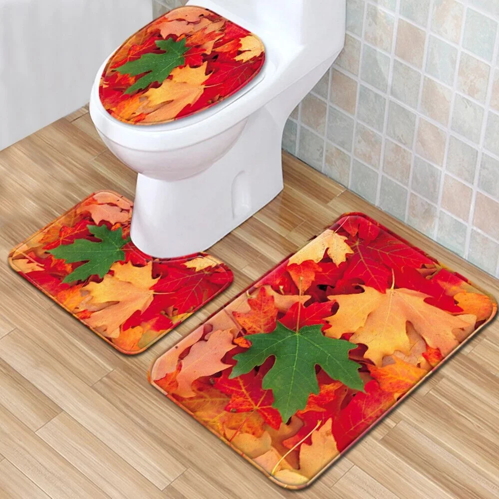 3pcs Set Toilet seat Cover Bathroom Mat Absorbent Doormats Home Non-Slip Decoration Carpet Printing Flannel Rug