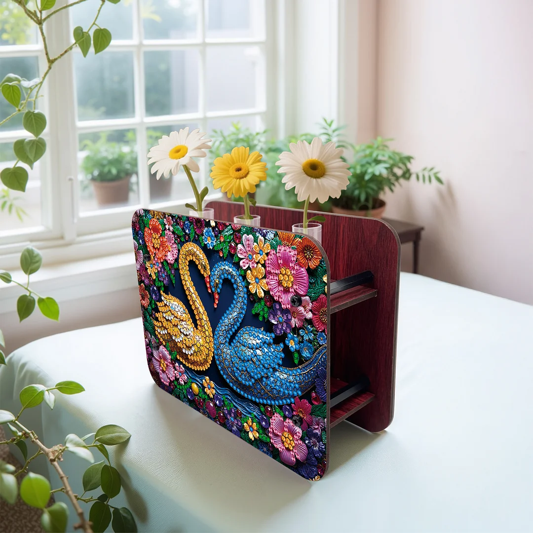 Swan DIY Flower Vase Wooden Double Sided Desktop Diamond Art Kit for Home Decor