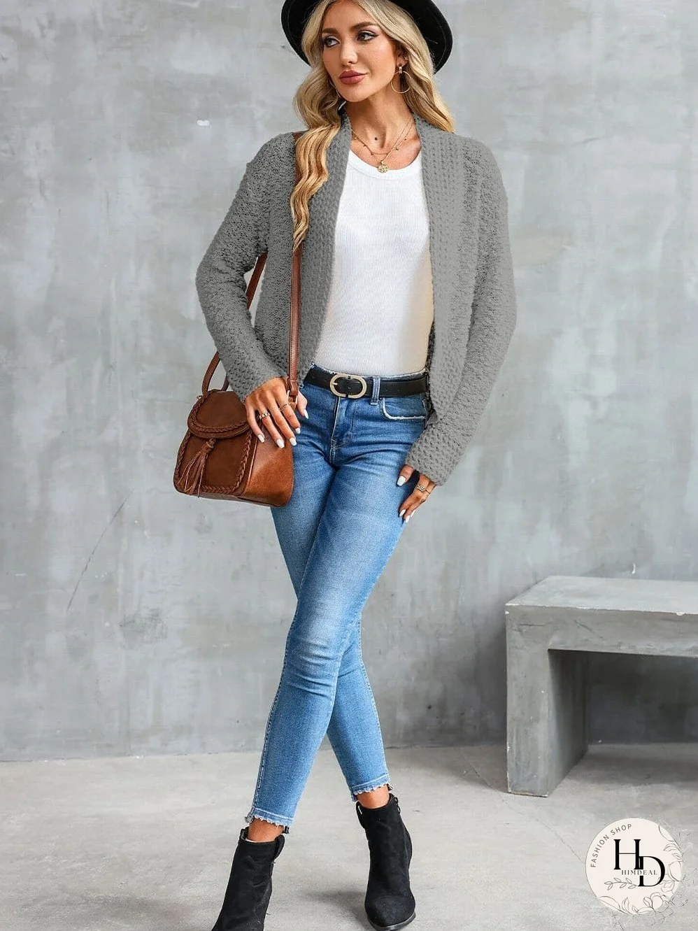Textured Knit Long Sleeve Cardigan