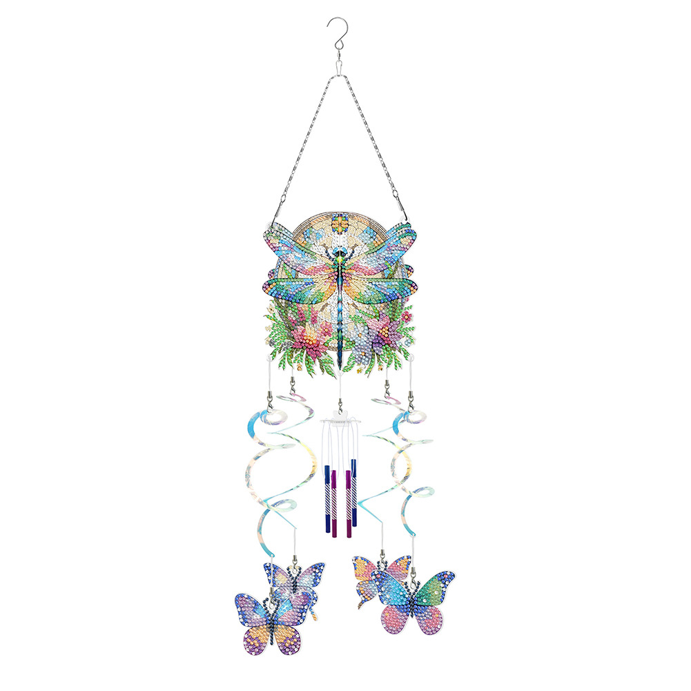 Flower Dragonfly Double Sided Diamond Painting Wind Chime for Window Decor