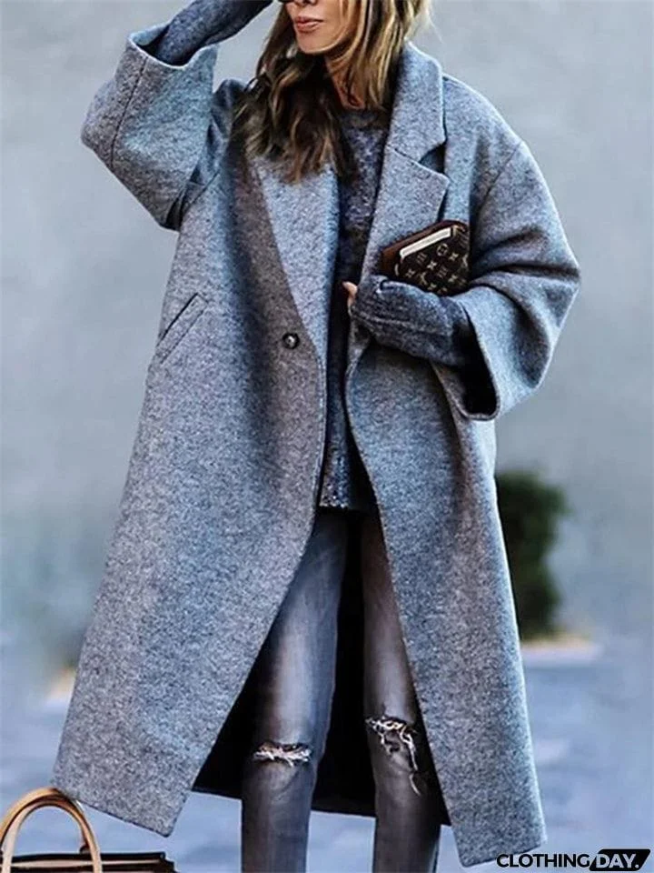 Women's Fashion Lapel Collar Woollen Long Coats for Winter