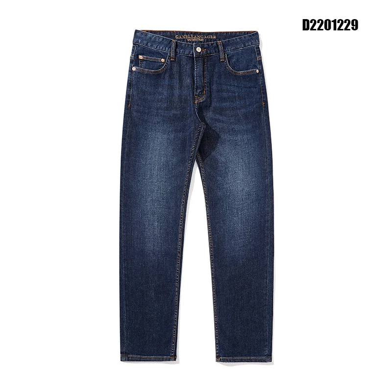 Men's Jeans Navy Embroidery Business Casual Small Straight Stretch Breathable Soft Urban Simple Jean Pants