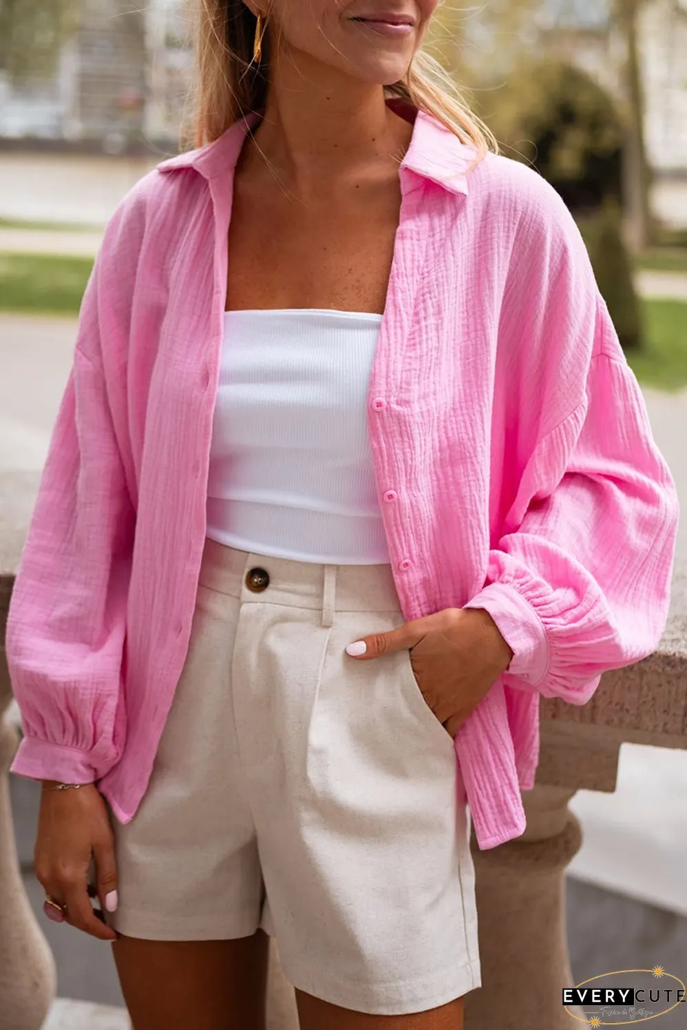 Puff Sleeve Crinkled Shirt