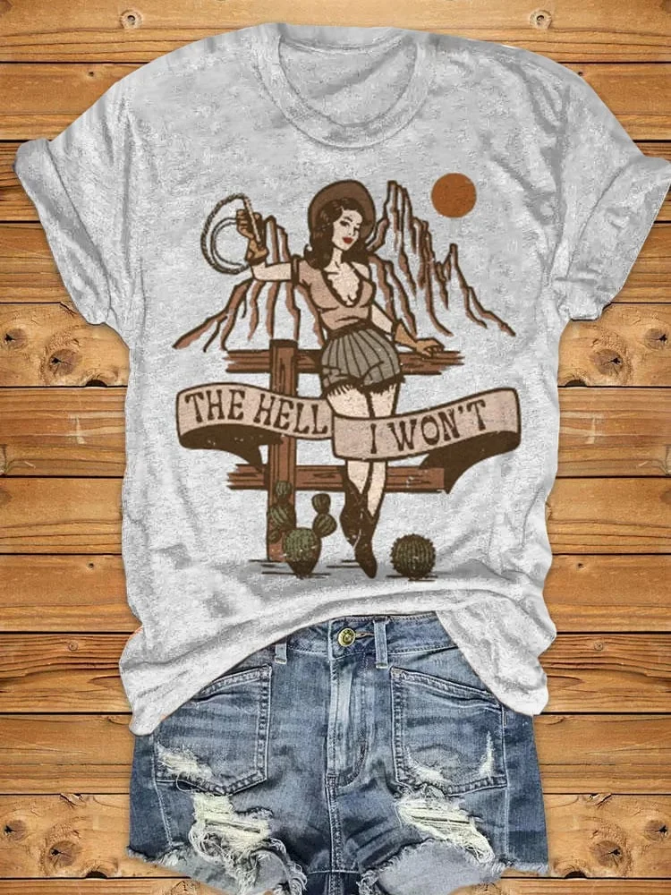 The Hell I Won't Tshirts Womens Letter Graphic Print Tops Casual