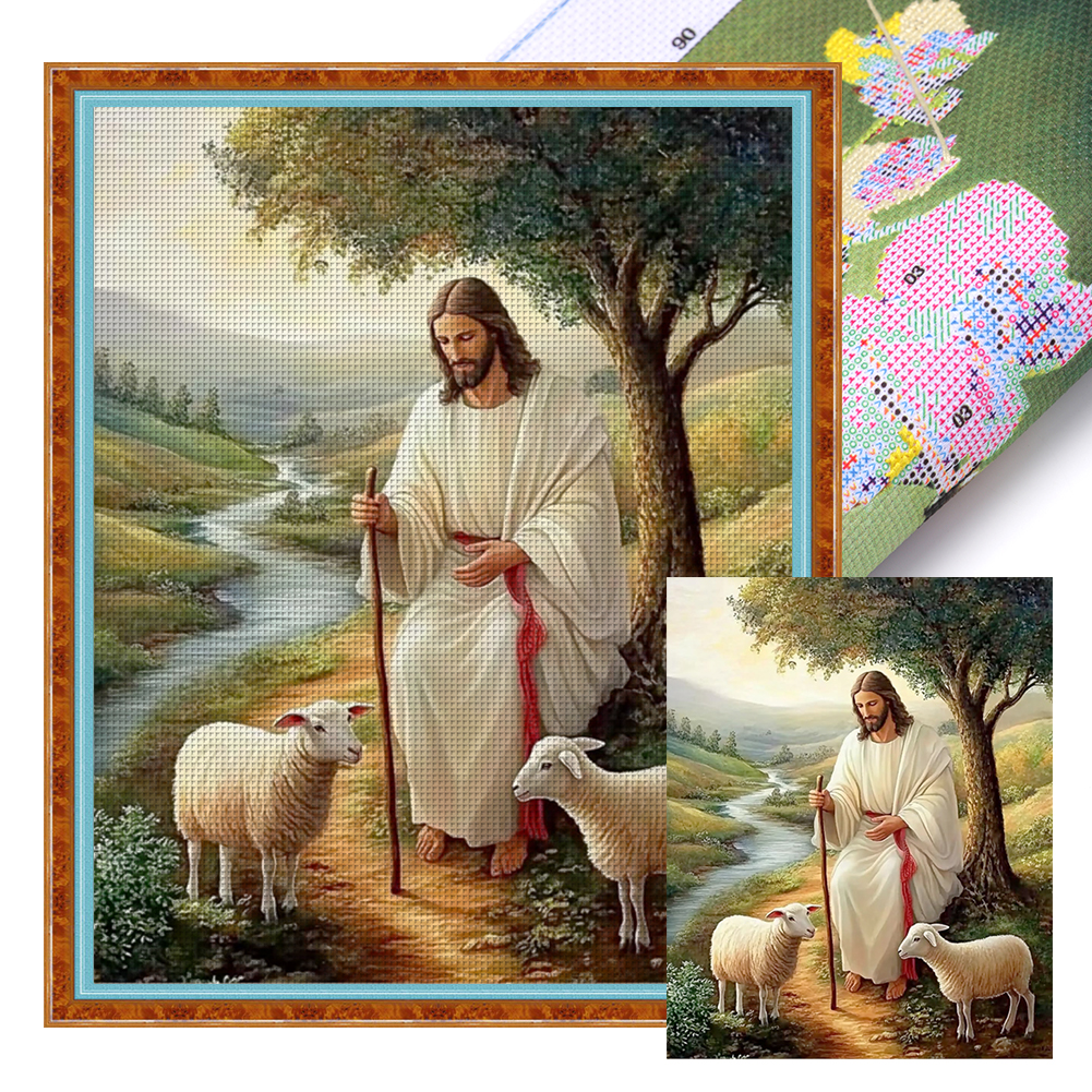 Jesus the Shepherd Full 11CT Pre-stamped Canvas(40*50cm) Cross Stitch