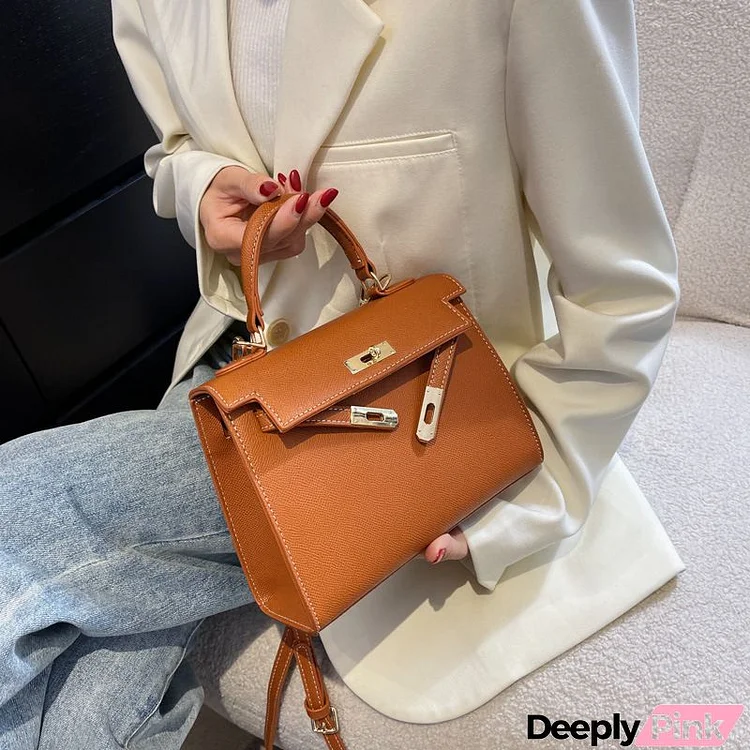 Women Fashion Simple Solid Color Lock Square Crossbody Bag