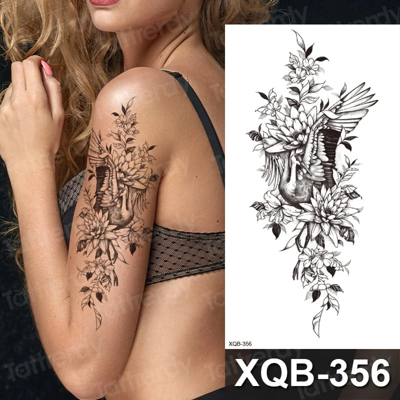 temporary tattoo flower snake dragon anime sexy body art stickers black lion skull tattoo sleeve for women men boys sexy decal