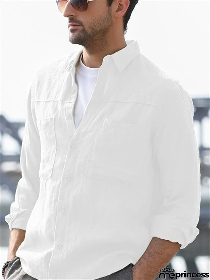 Classic Chest Pocket Long-Sleeved Linen Shirt